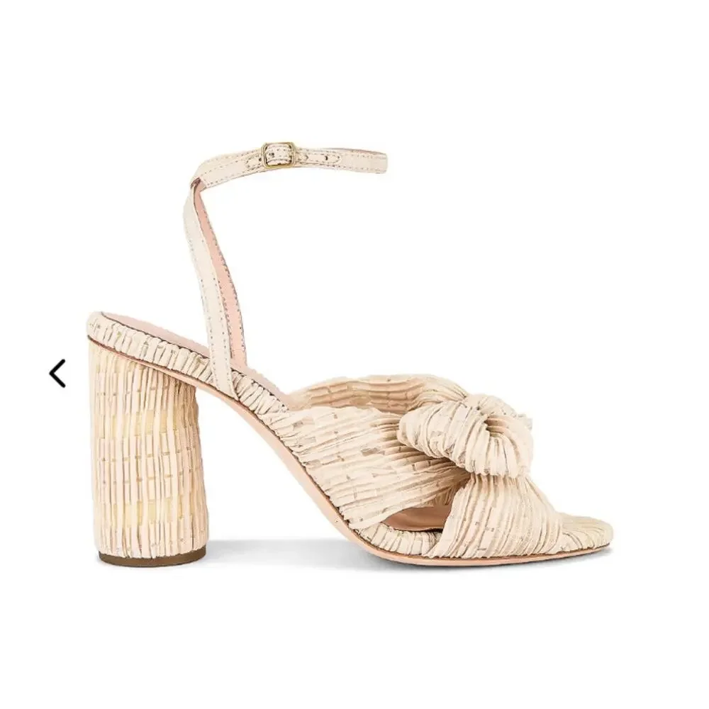 Loeffler Randall Camellia Pleated Knot Heeled Sandal Heel 7 NEW